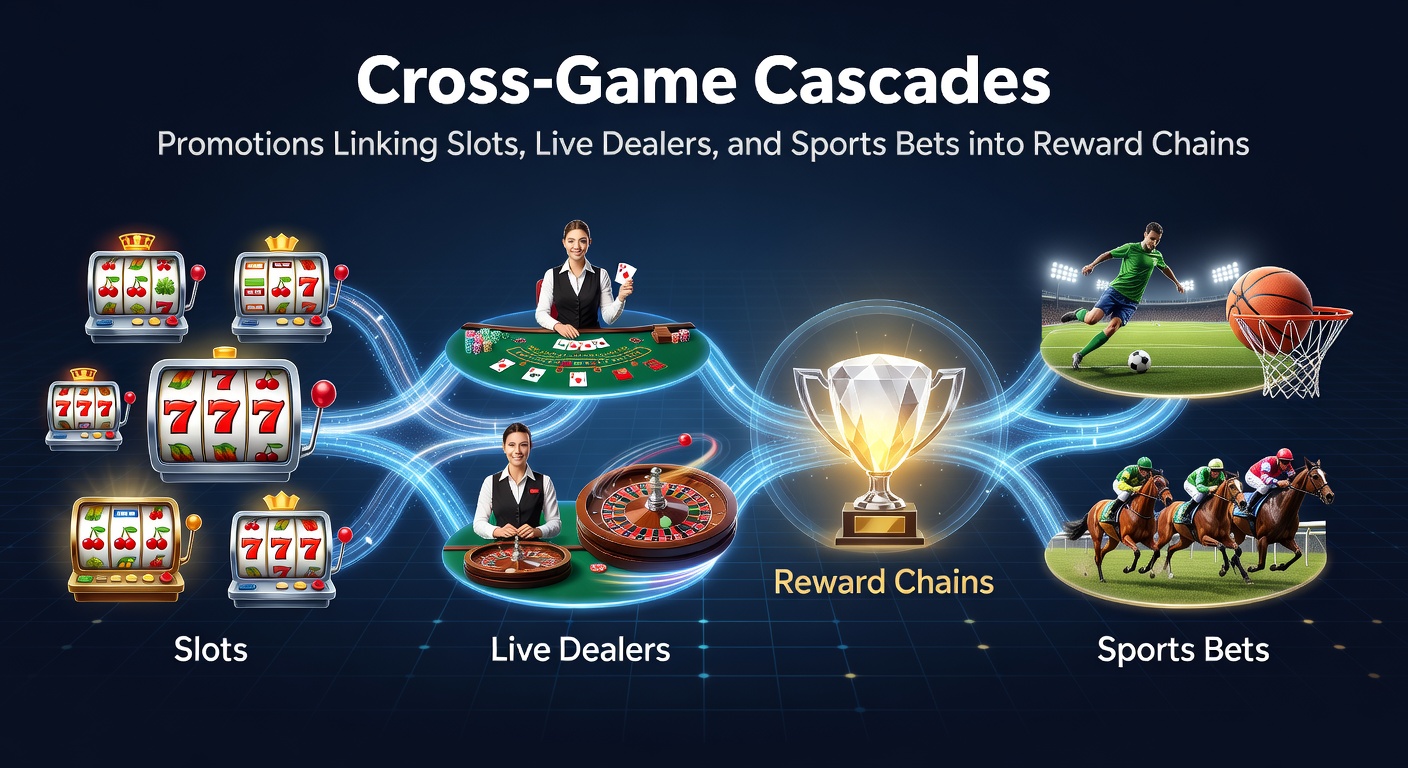 Infographic illustrating a reward chain flow from slot wins to live dealer bonuses and culminating in sports betting multipliers