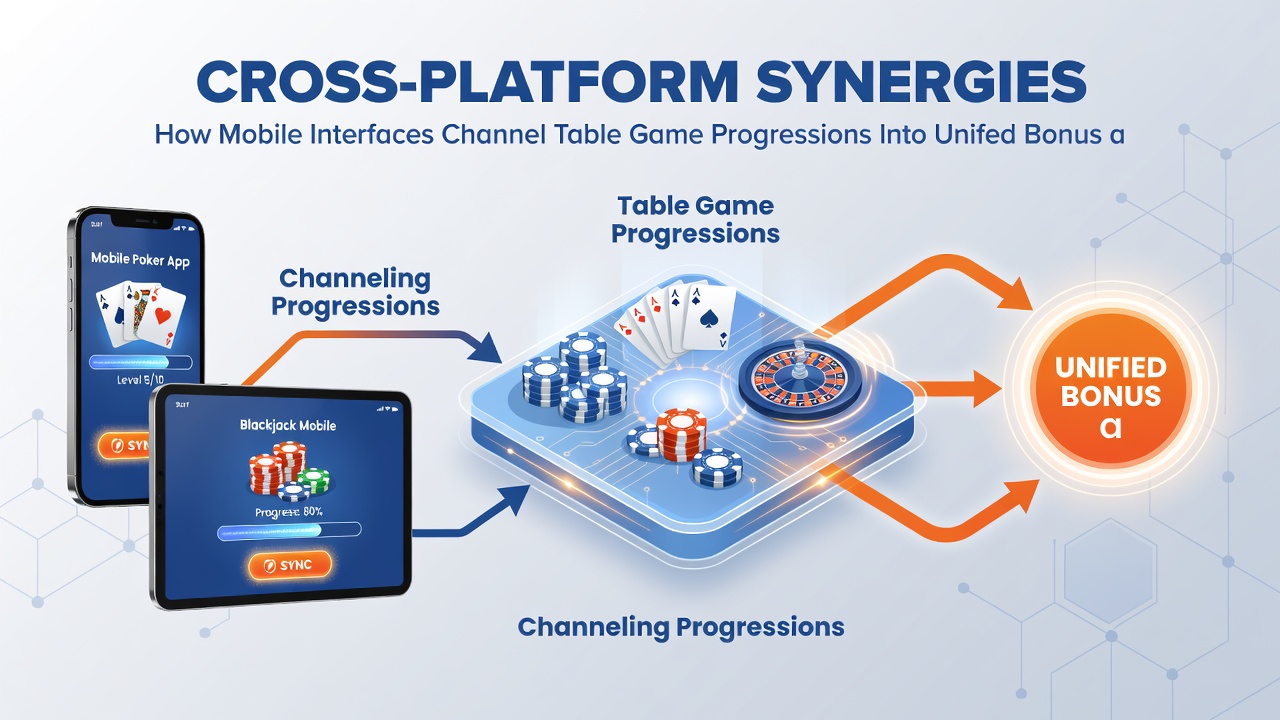Illustration of data pathways linking table games on mobile to unified jackpot pools