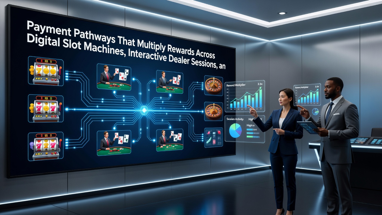 Flow diagram illustrating reward pathways between slots, live dealer sessions, and sports betting