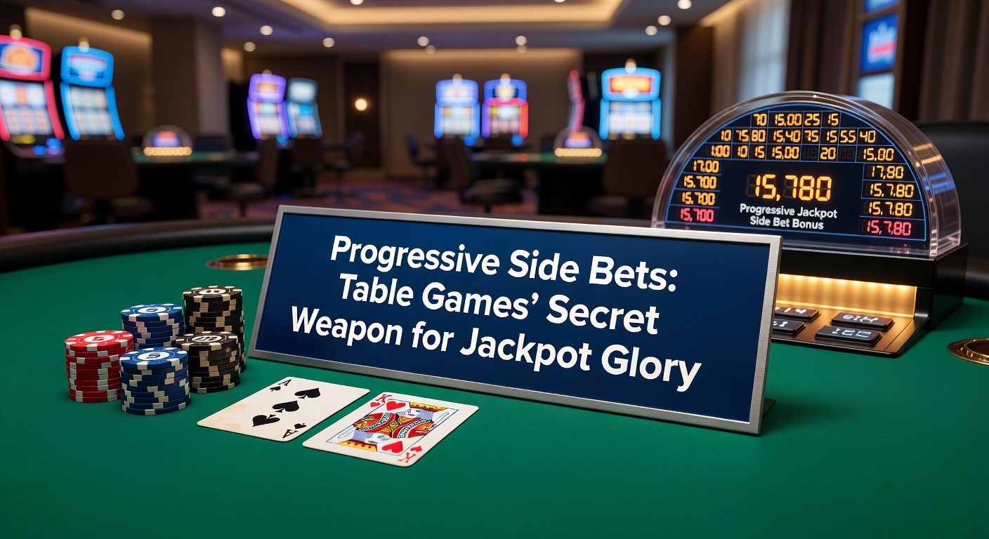 Close-up of a blackjack table featuring progressive side bet options like Perfect Pairs and 21+3, with a illuminated jackpot screen displaying $1.2 million in glowing green digits