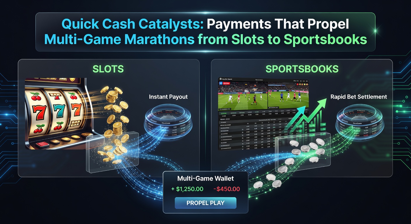 Vibrant graphic showing payment streams connecting slot machines, poker tables, and sportsbook odds boards in a unified casino ecosystem