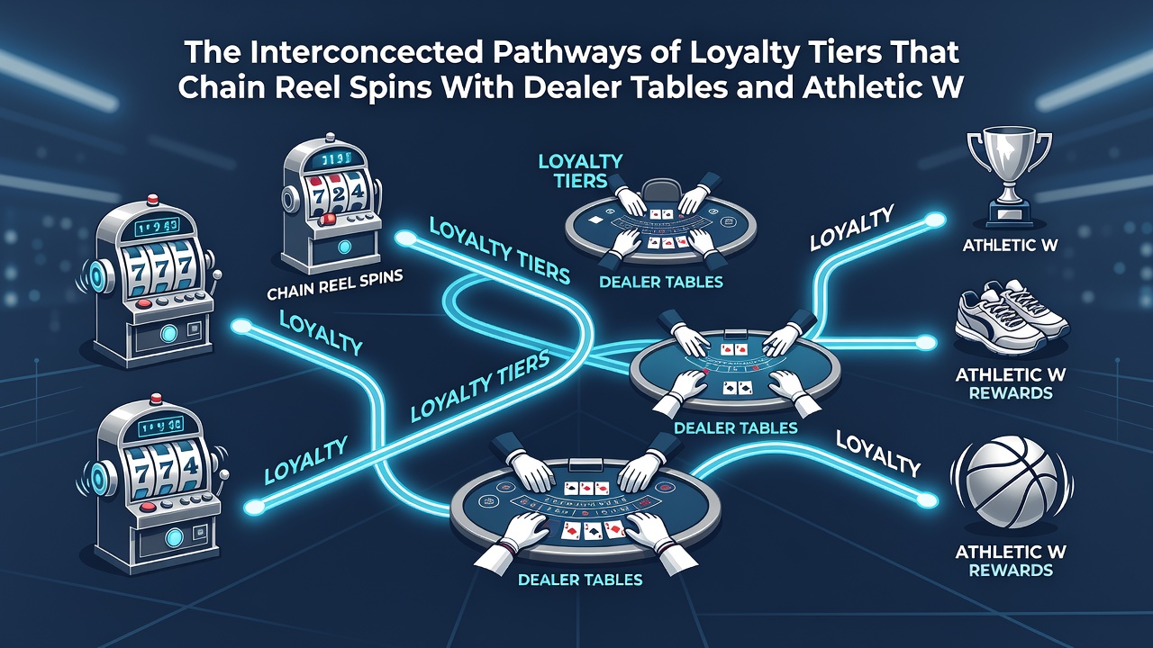 Diagram showing data flows between loyalty tiers, slot machines, live dealer interfaces, and sports betting modules in a unified app ecosystem