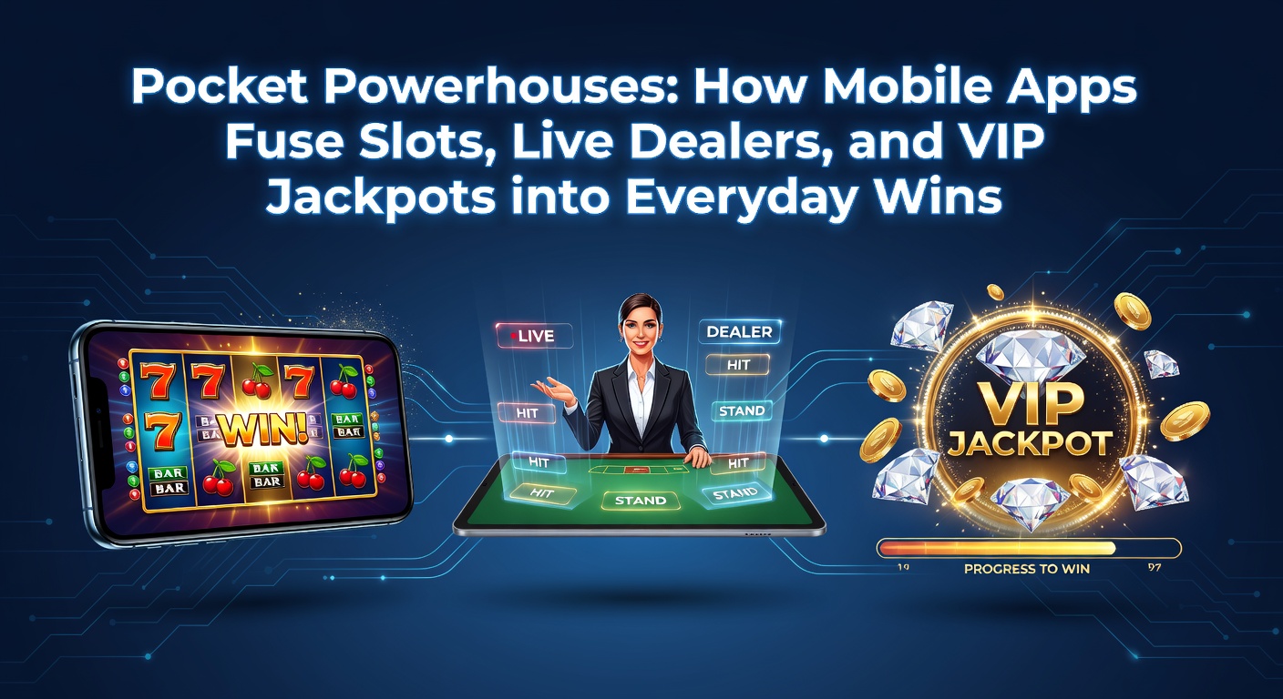 Smartphone screen displaying a vibrant mobile casino app with slots, live dealer tables, and jackpot counters glowing in the background